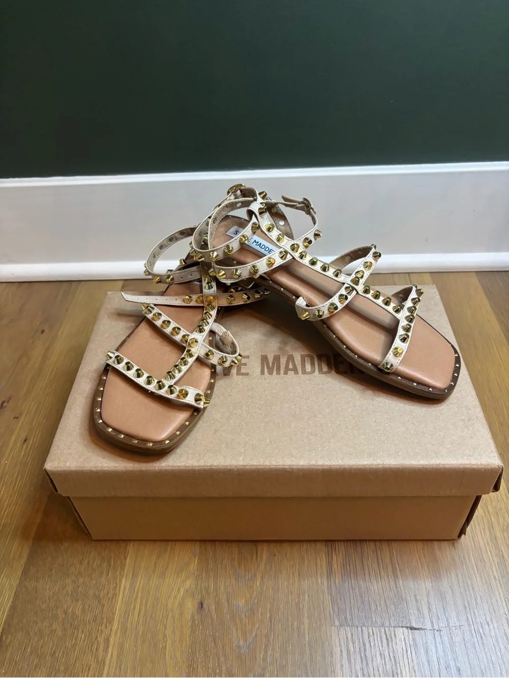Steve Madden Ivory Studded Gladiator Flat Sandals